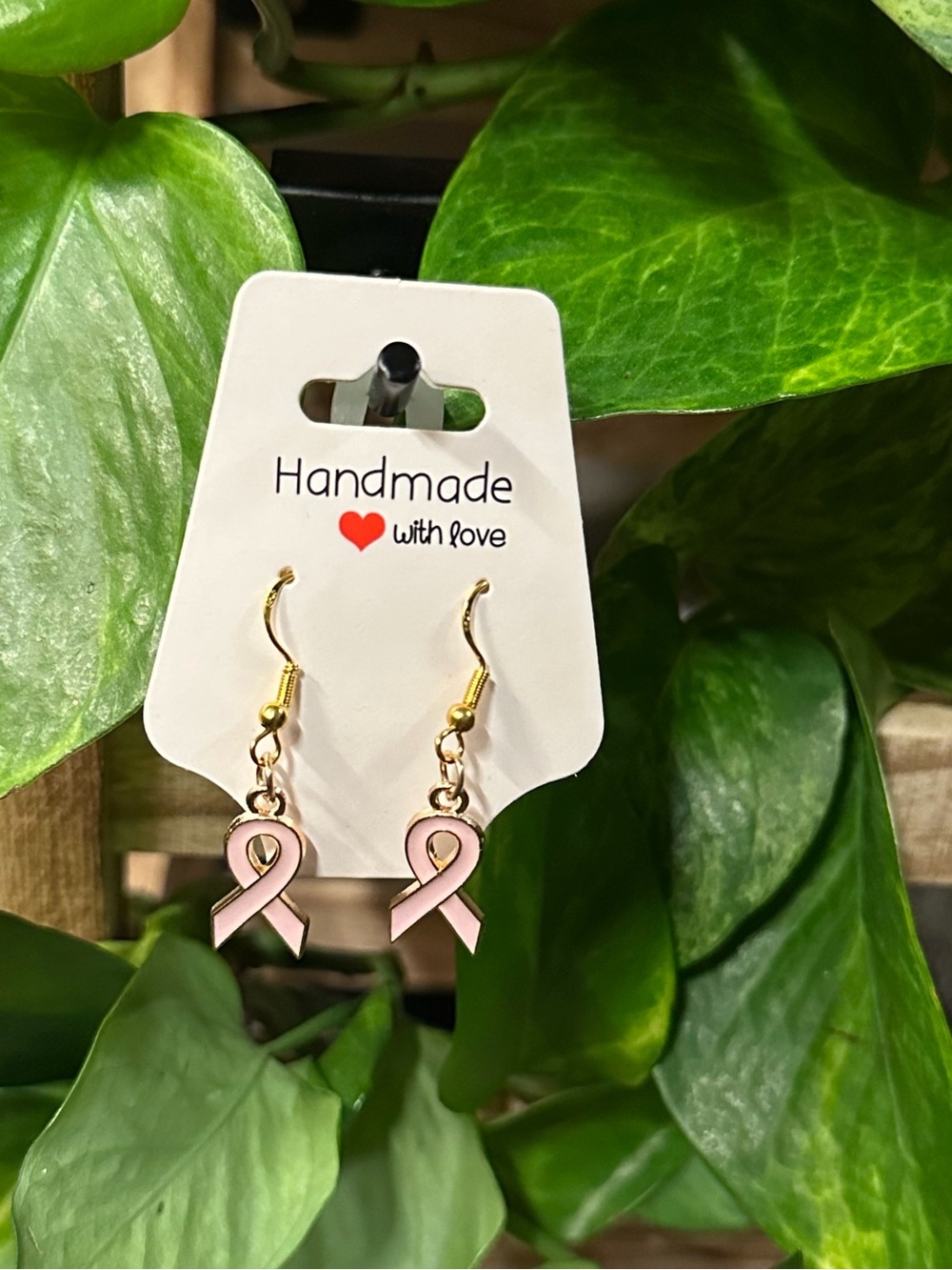 🎀‎ Gold & Pink Breast Cancer Awareness Fashion Hook Earrings | Lightweight🎀